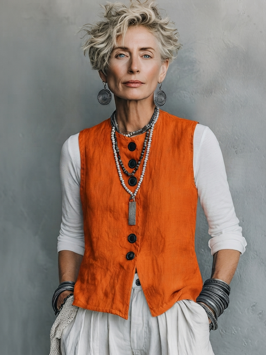The Camille – Cotton-Linen Single-Breasted Vest | Women's Layering Piece | Solane Maison