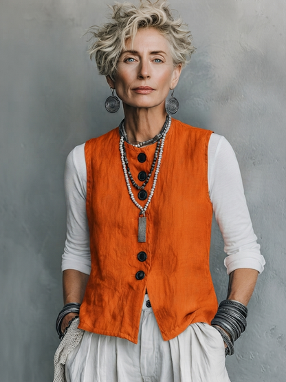 The Camille – Cotton-Linen Single-Breasted Vest | Women's Layering Piece | Solane Maison