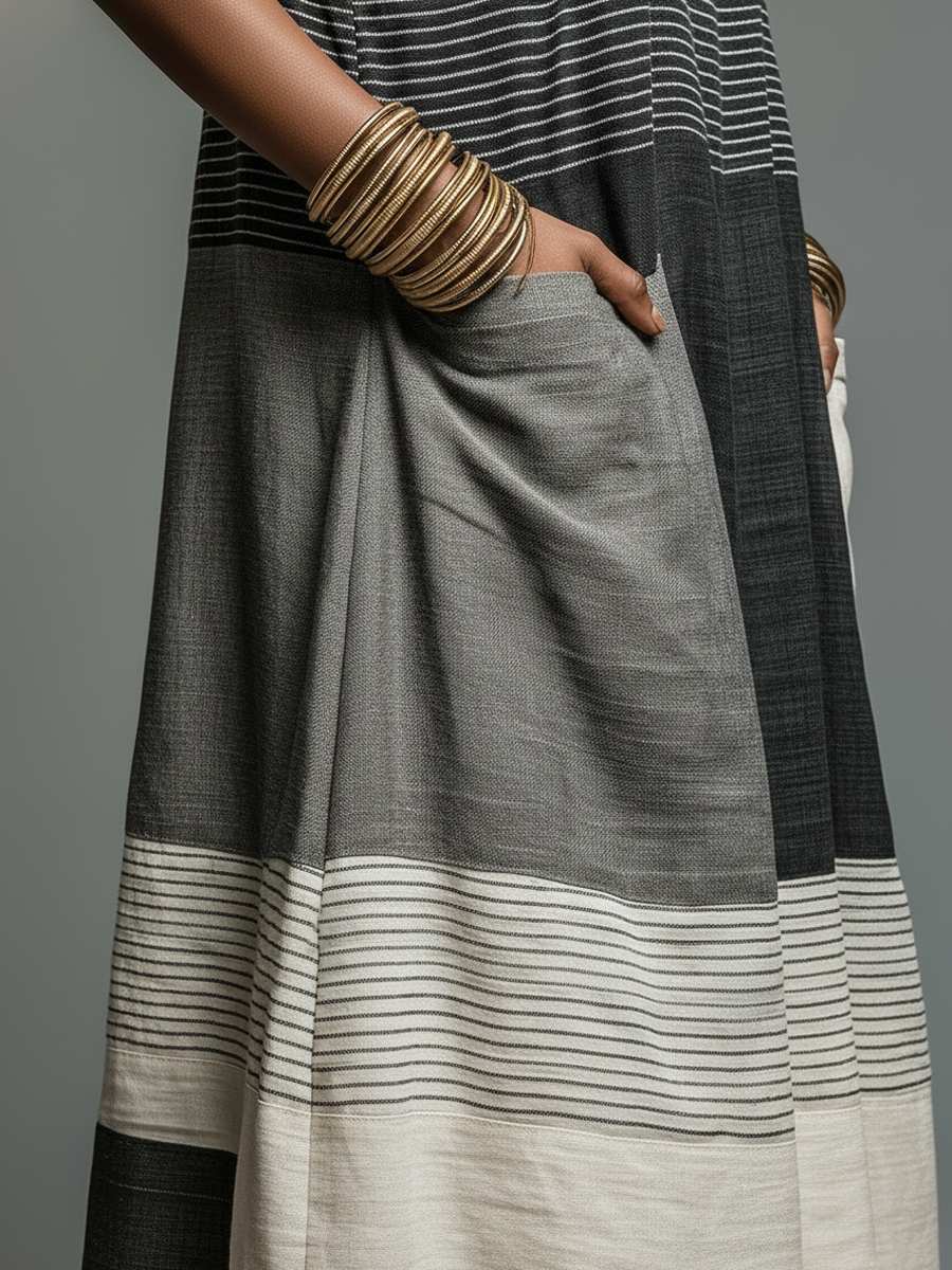 The Élise – Striped Linen Maxi Dress with Pockets | Women's Summer Dress | Solane Maison