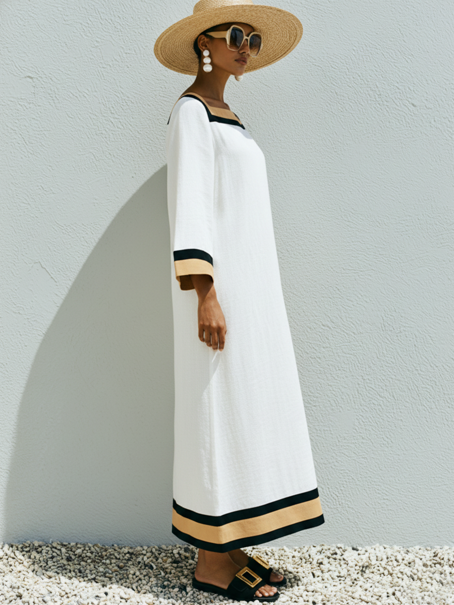 The Odile – Square-Neck Patchwork Maxi Dress | Relaxed Summer Dress | Solane Maison