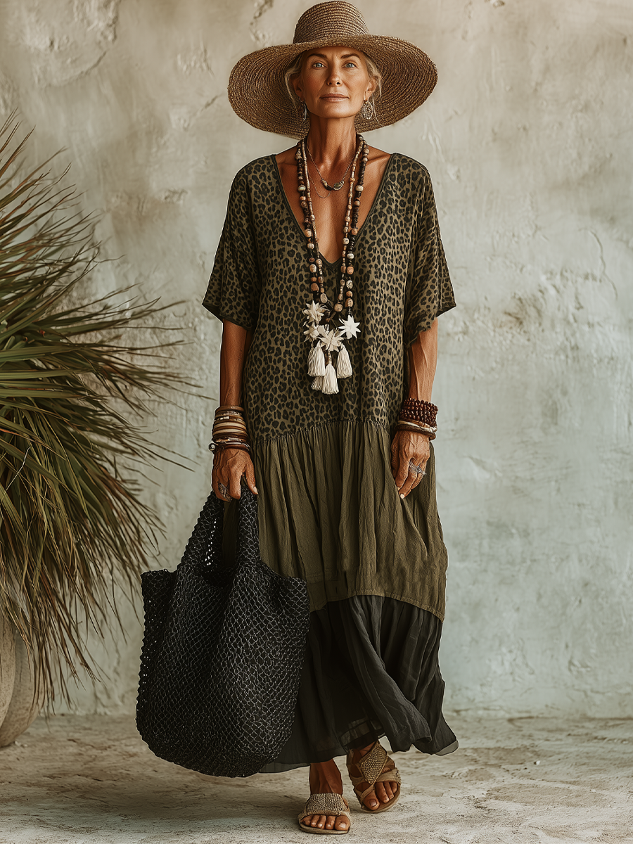 The Léa – Spliced Print V-Neck Maxi Dress | Women's Summer Dress | Solane Maison