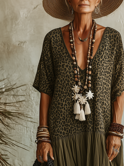 The Léa – Spliced Print V-Neck Maxi Dress | Women's Summer Dress | Solane Maison