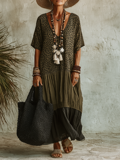 The Léa – Spliced Print V-Neck Maxi Dress | Women's Summer Dress | Solane Maison
