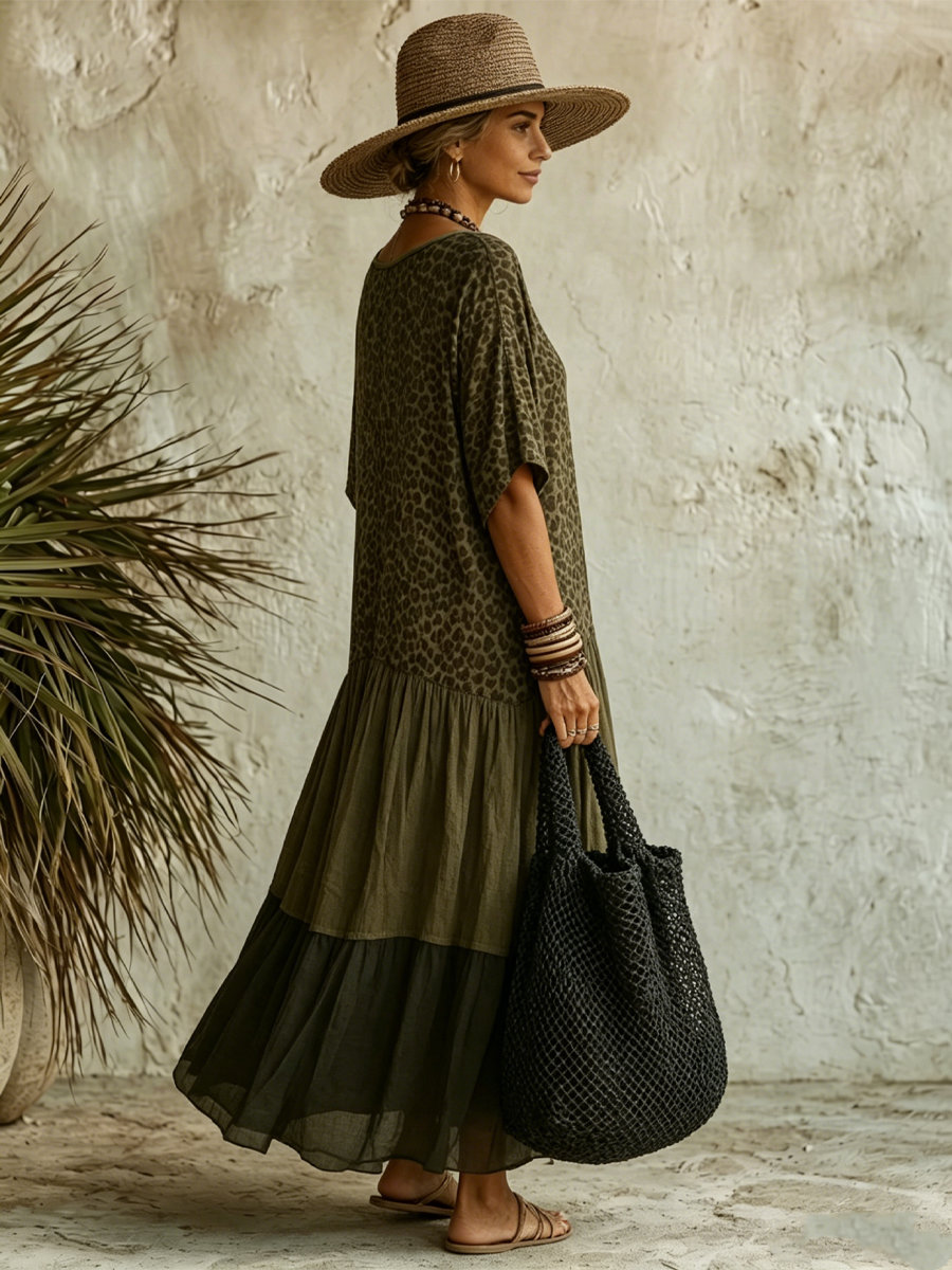 The Léa – Spliced Print V-Neck Maxi Dress | Women's Summer Dress | Solane Maison