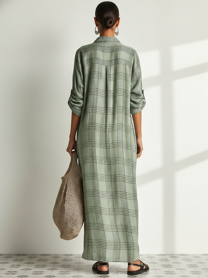 The Colette – Cotton-Linen Plaid Shirt Midi Dress | Solane Maison