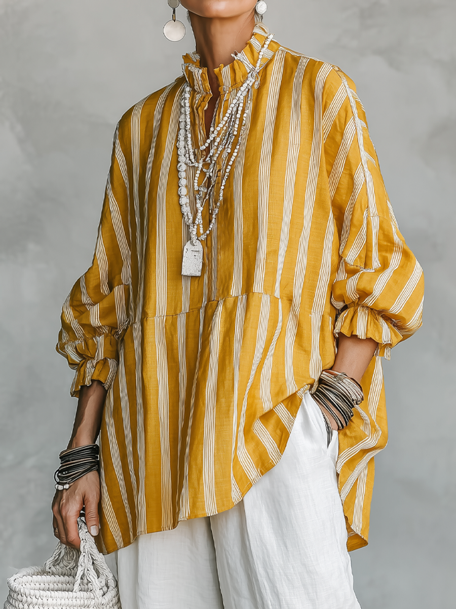 The Juliette – Striped Linen-Blend Shirt | Women's Half-Sleeve Top | Solane Maison