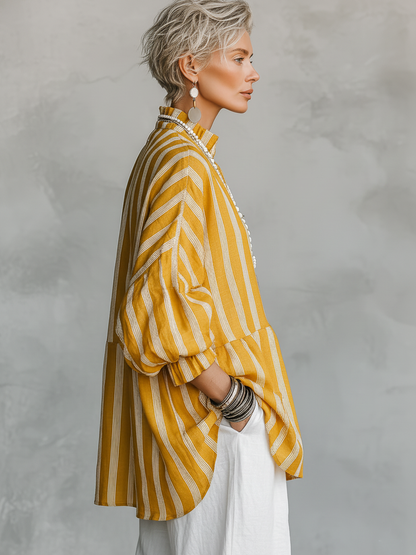 The Juliette – Striped Linen-Blend Shirt | Women's Half-Sleeve Top | Solane Maison