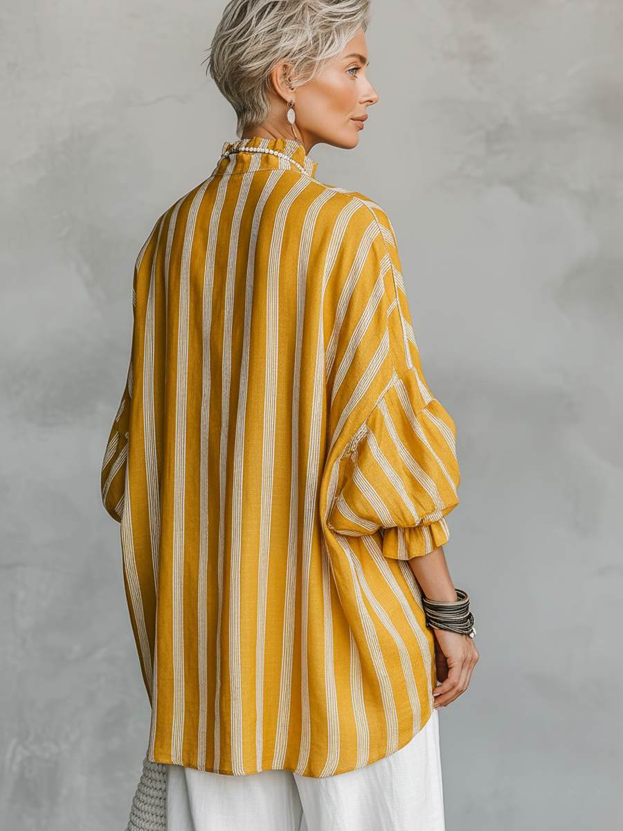 The Juliette – Striped Linen-Blend Shirt | Women's Half-Sleeve Top | Solane Maison