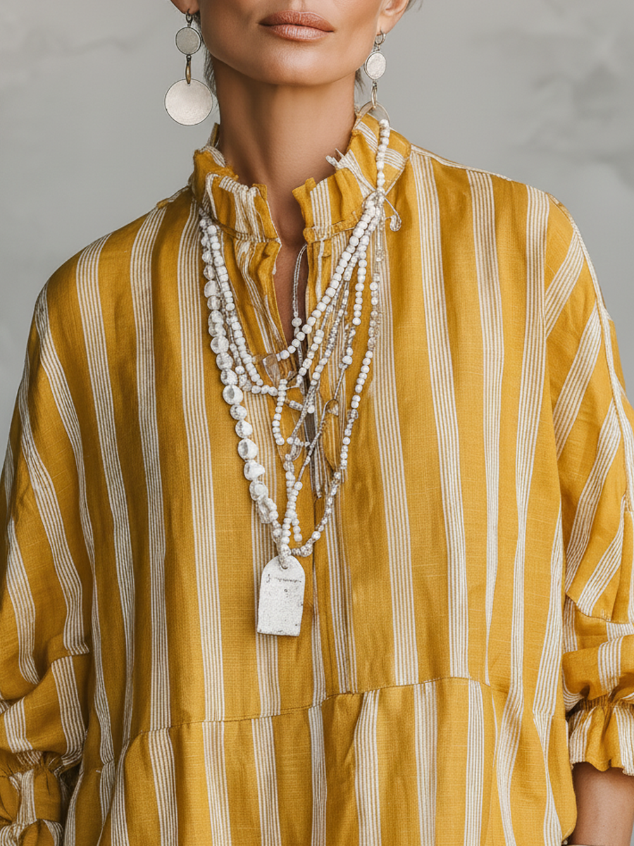The Juliette – Striped Linen-Blend Shirt | Women's Half-Sleeve Top | Solane Maison