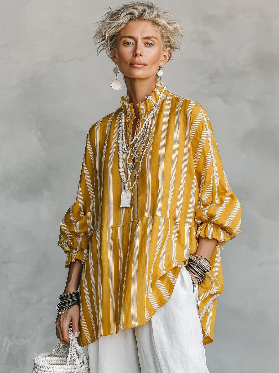 The Juliette – Striped Linen-Blend Shirt | Women's Half-Sleeve Top | Solane Maison