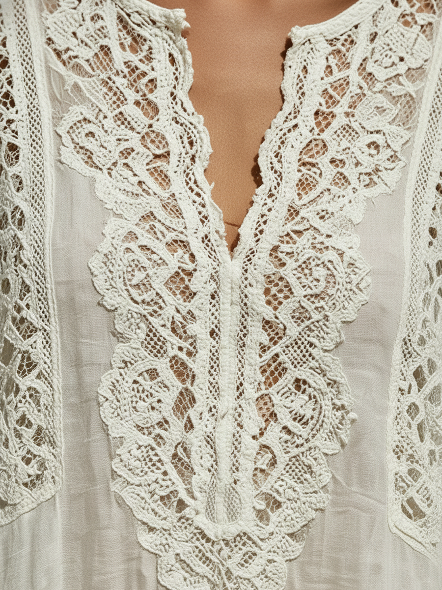 The Inès – Lace-Trim V-Neck Tunic | Women's Resort Top | Solane Maison