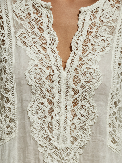 The Inès – Lace-Trim V-Neck Tunic | Women's Resort Top | Solane Maison
