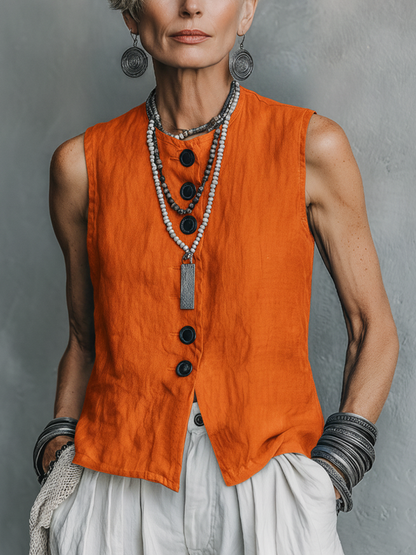 The Camille – Cotton-Linen Single-Breasted Vest | Women's Layering Piece | Solane Maison