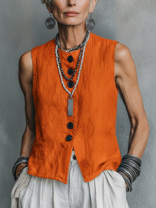 The Camille – Cotton-Linen Single-Breasted Vest | Women's Layering Piece | Solane Maison