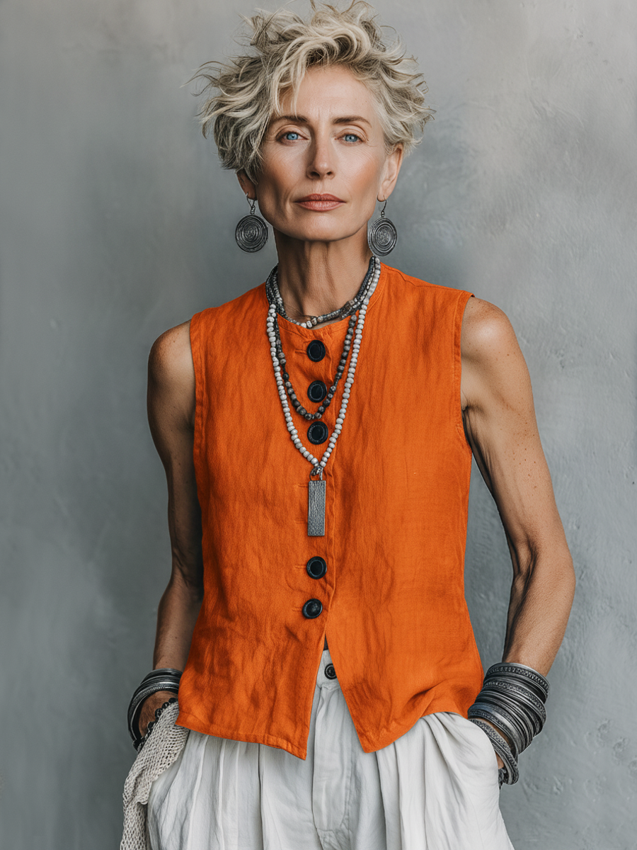 The Camille – Cotton-Linen Single-Breasted Vest | Women's Layering Piece | Solane Maison