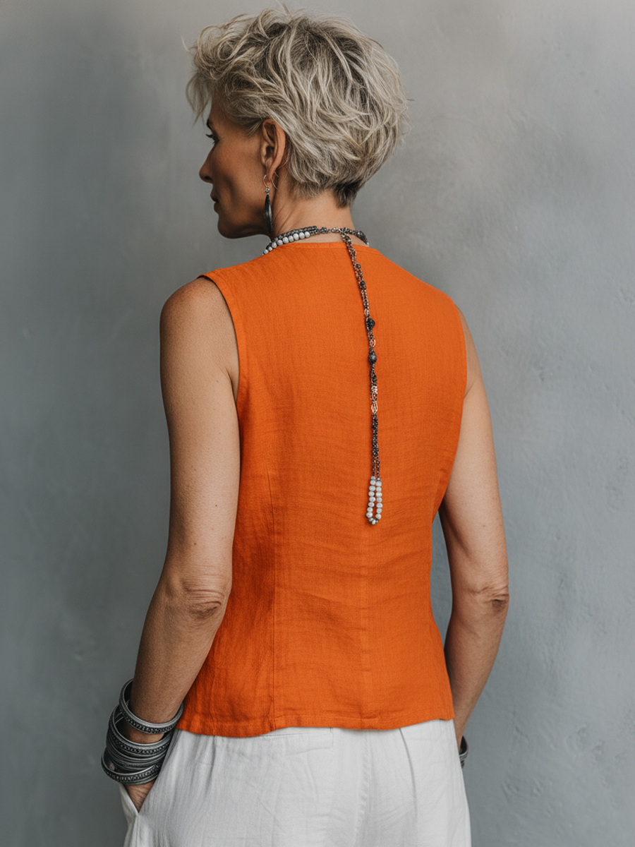 The Camille – Cotton-Linen Single-Breasted Vest | Women's Layering Piece | Solane Maison