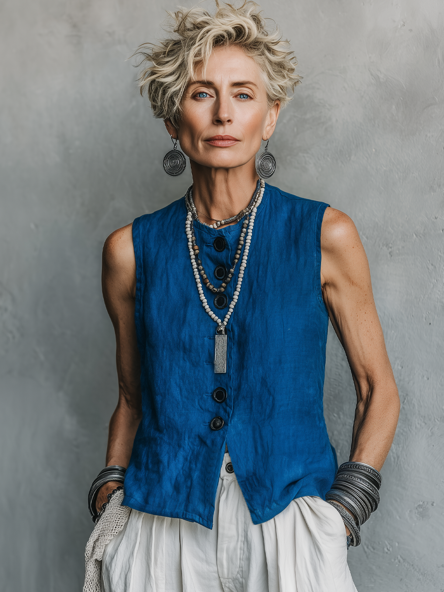 The Camille – Cotton-Linen Single-Breasted Vest | Women's Layering Piece | Solane Maison