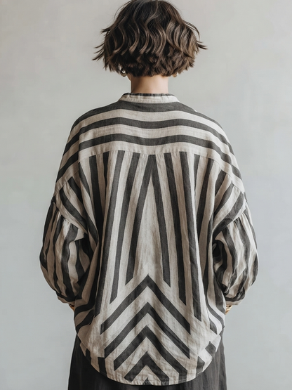 The Adèle – Striped Cotton-Linen Henley Shirt | Women's Long-Sleeve Top | Solane Maison