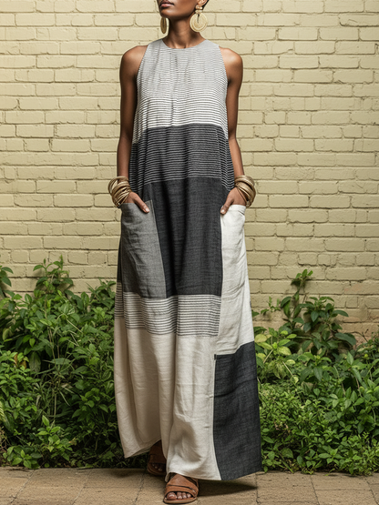 The Élise – Striped Linen Maxi Dress with Pockets | Women's Summer Dress | Solane Maison
