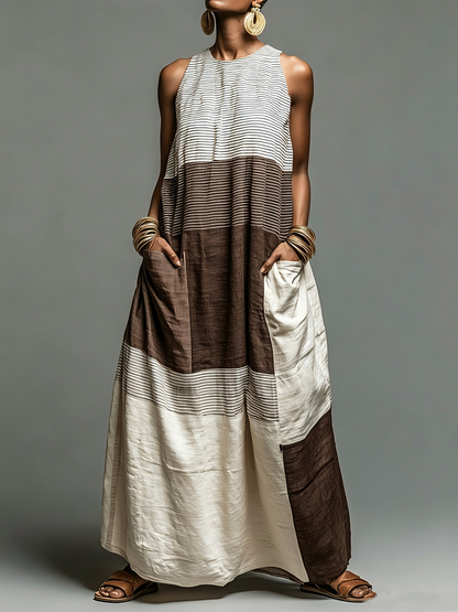 The Élise – Striped Linen Maxi Dress with Pockets | Women's Summer Dress | Solane Maison