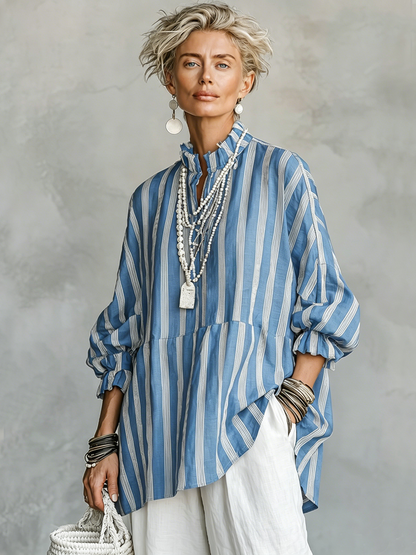The Juliette – Striped Linen-Blend Shirt | Women's Half-Sleeve Top | Solane Maison