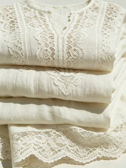 The Inès – Lace-Trim V-Neck Tunic | Women's Resort Top | Solane Maison