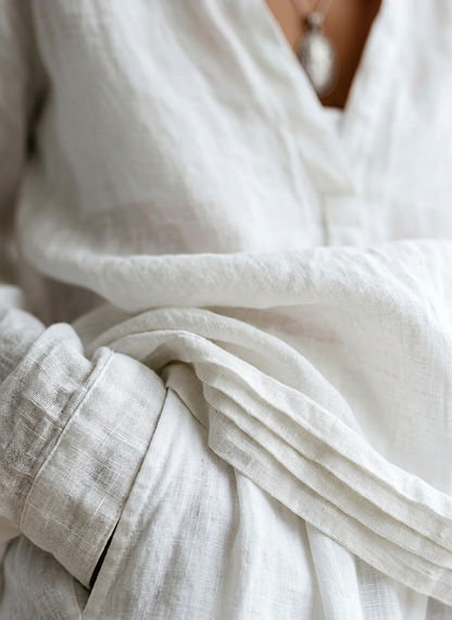 The Simone – Cotton-Linen Henley Shirt | Women's Long-Sleeve Top | Solane Maison