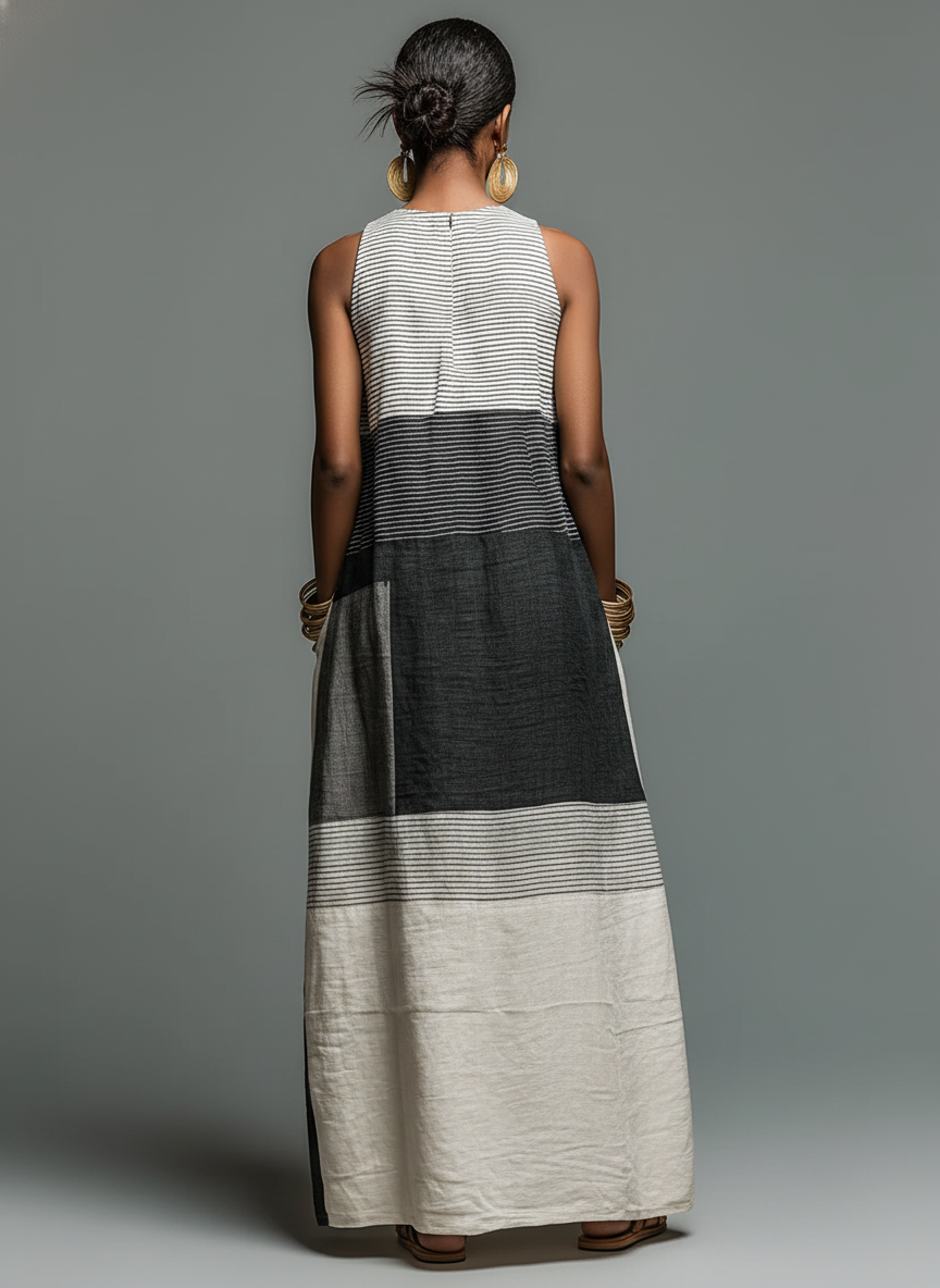The Élise – Striped Linen Maxi Dress with Pockets | Women's Summer Dress | Solane Maison