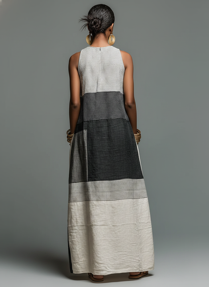 The Élise – Striped Linen Maxi Dress with Pockets | Women's Summer Dress | Solane Maison