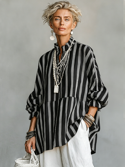 The Juliette – Striped Linen-Blend Shirt | Women's Half-Sleeve Top | Solane Maison